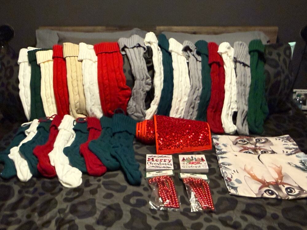 Huge Lot of Christmas Decor Ornaments Stockings & Tree Skirt
